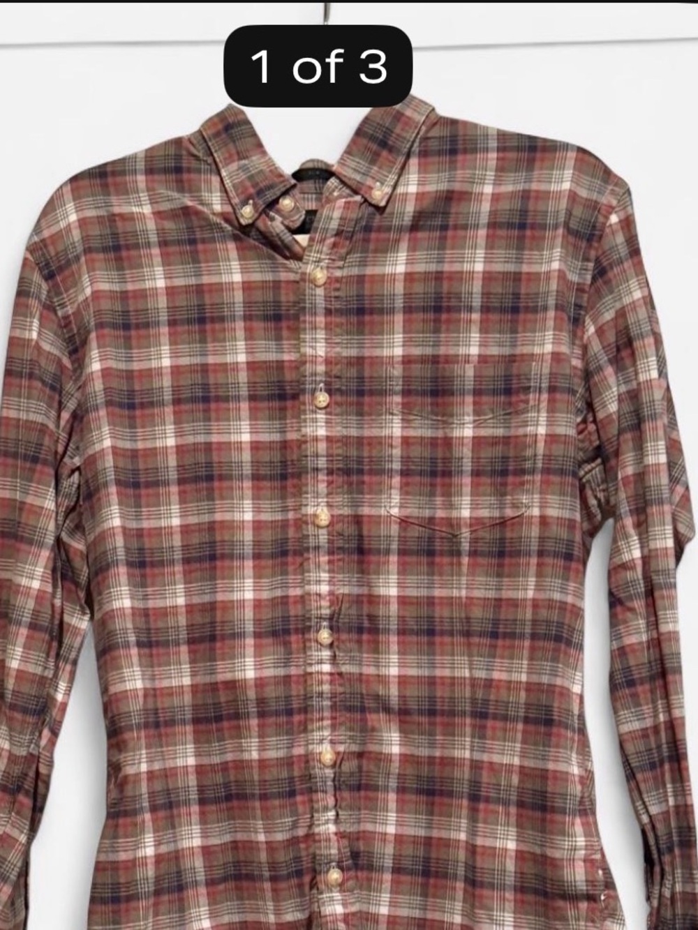 J. Crew Men's Red and Brown Plaid Button-Down Shirt
